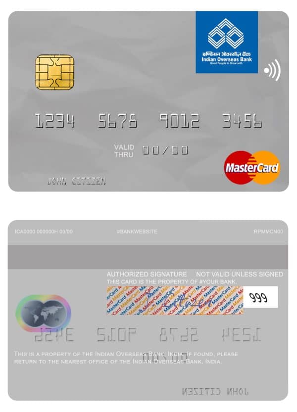 India Indian Overseas Bank mastercard Editable India Indian Overseas Bank mastercard Templates