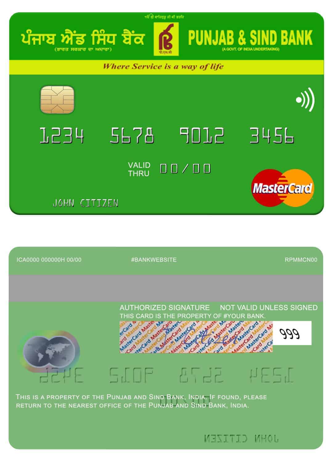 India Punjab and Sind Bank mastercard Editable India Punjab and Sind Bank mastercard Templates