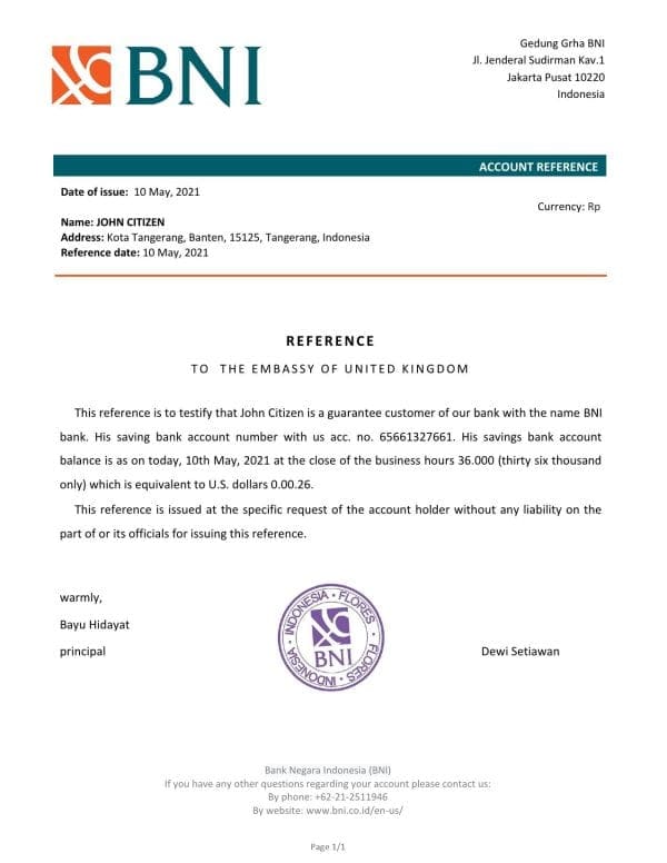 Indonesia Negara bank reference letter template in Word and PDF format Indonesia Negara bank reference letter template in Word and PDF format