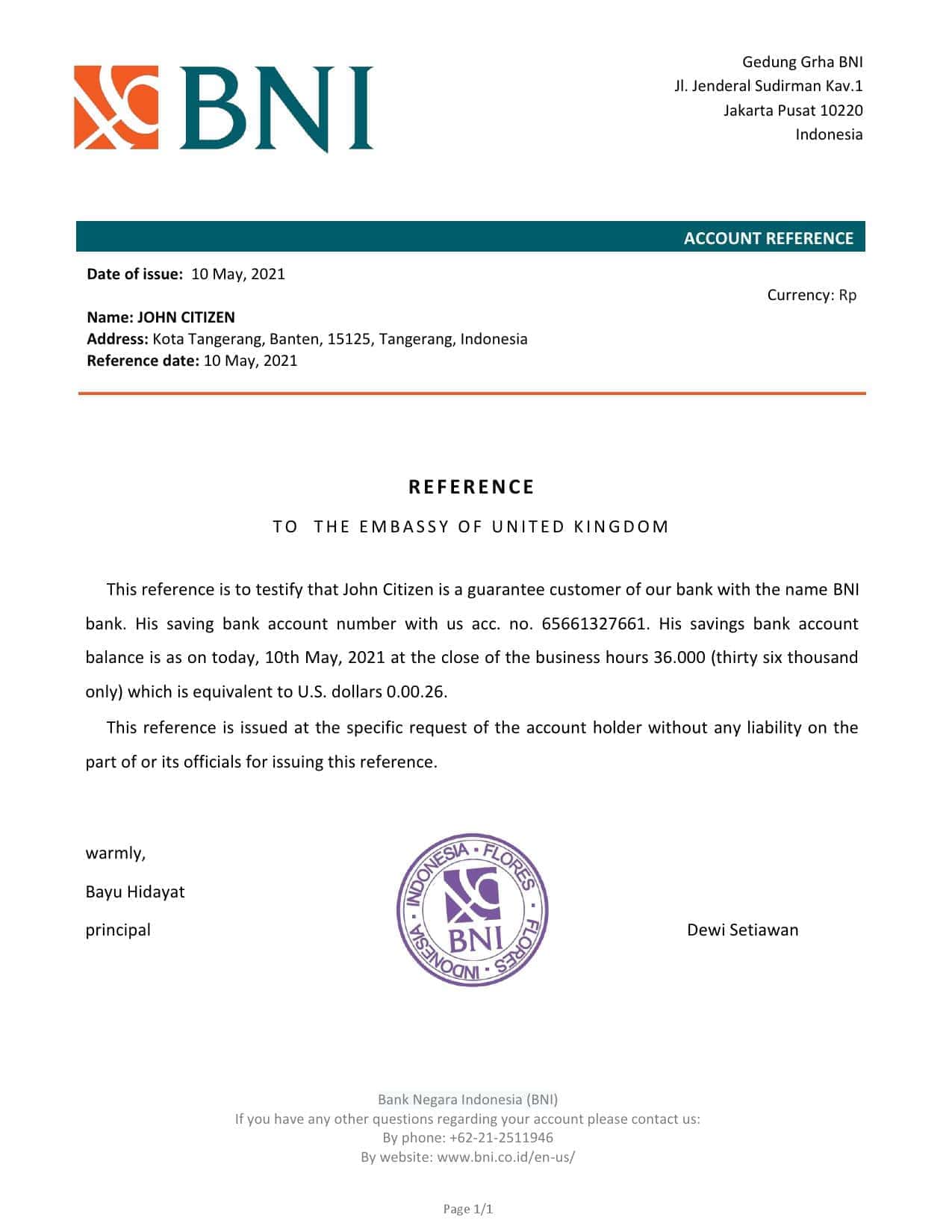 Indonesia Negara bank reference letter template in Word and PDF format Indonesia Negara bank reference letter template in Word and PDF format