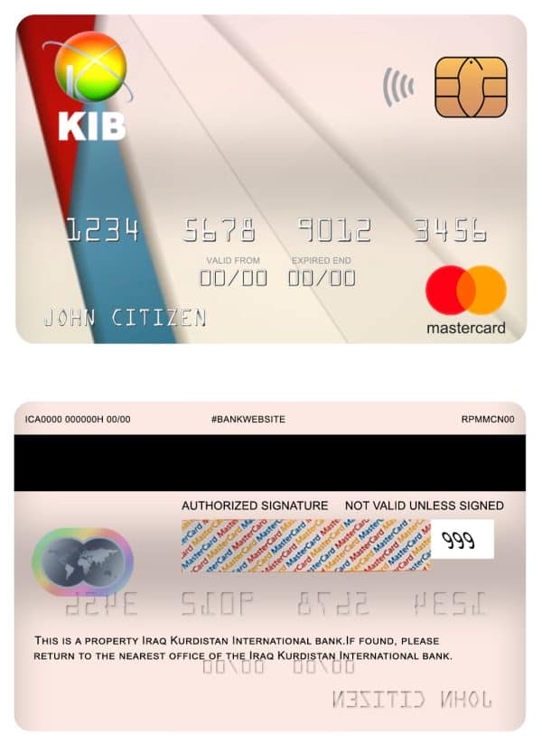 Fillable Iraq Kurdistan International bank mastercard Templates