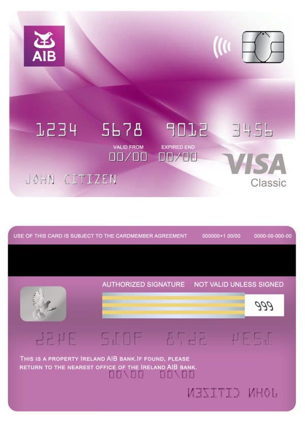 Fillable Ireland AIB bank visa classic card Templates