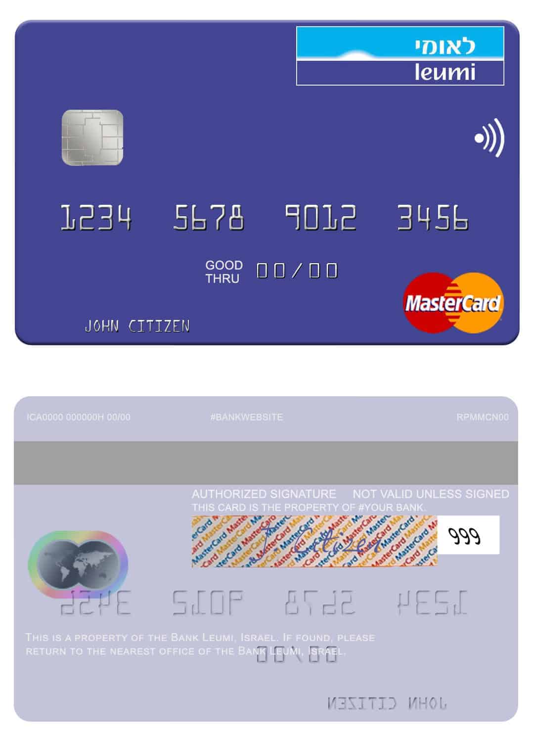 Israel Bank Leumi mastercard Editable Israel Bank Leumi mastercard Templates