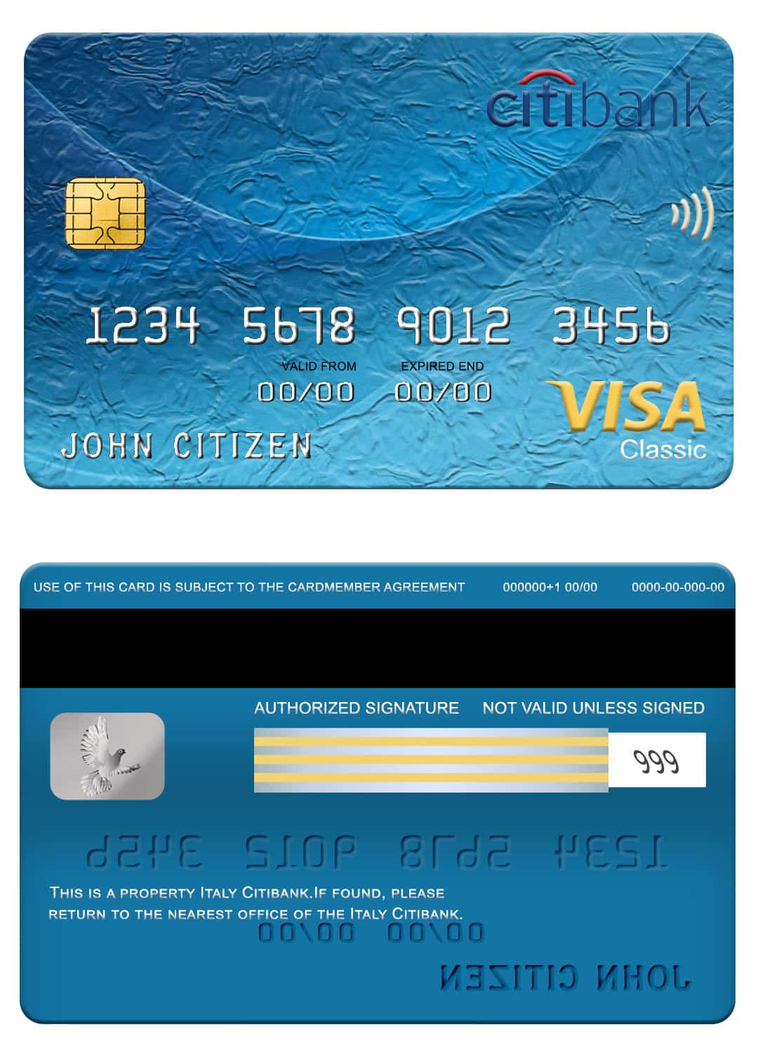 Italy Citibank visa classic card Editable Italy Citibank visa classic card Templates