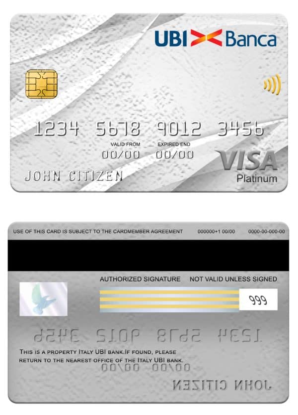 Italy UBI bank visa platinum card Editable Italy UBI bank visa platinum card Templates