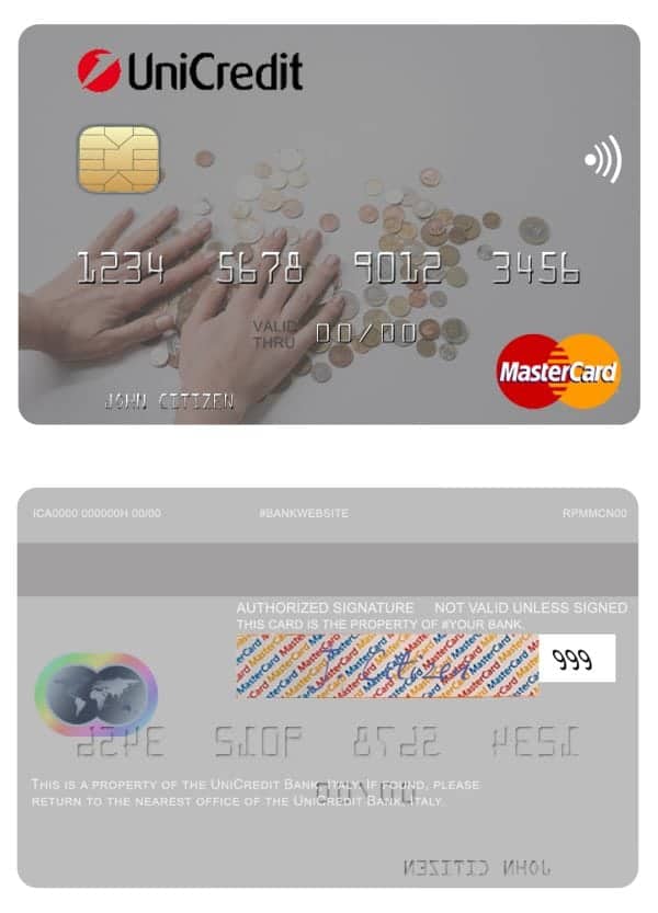 Italy UniCredit Bank mastercard Editable Italy UniCredit Bank mastercard Templates