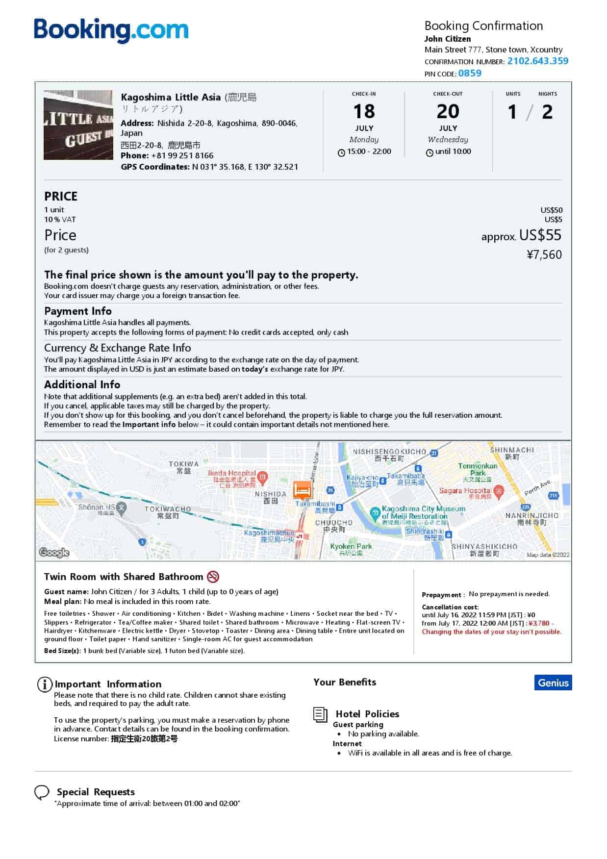 Japan hotel booking confirmation Word and PDF template, 2 pages Japan hotel booking confirmation Word and PDF template, 2 pages