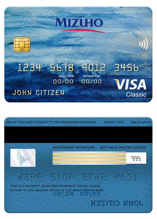 Japan Mizuho bank visa classic card Editable Japan Mizuho bank visa classic card Templates