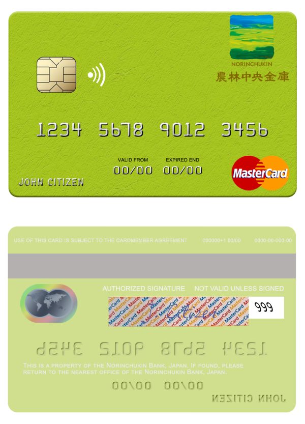 Editable Japan Norinchukin Bank mastercard Templates