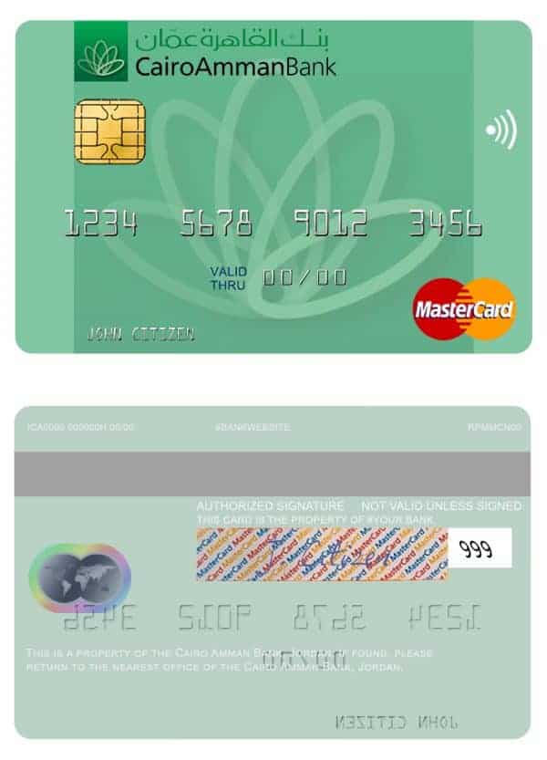 Editable Jordan Cairo Amman Bank mastercard Templates