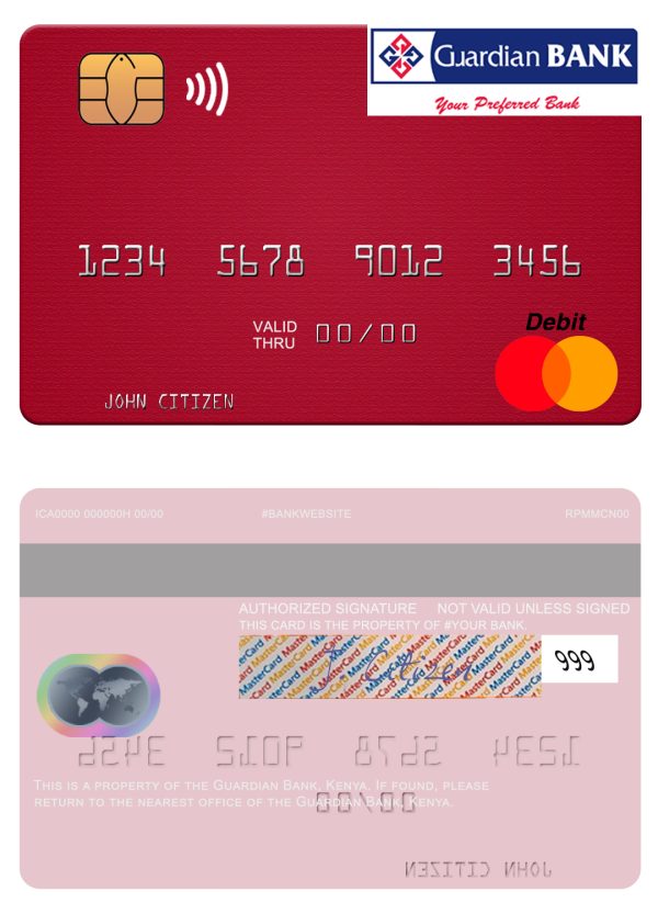 Kenya Guardian Bank mastercard credit card Editable Kenya Guardian Bank mastercard credit card Templates