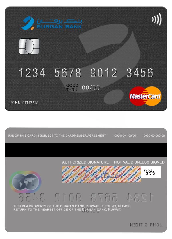 Kuwait Burgan Bank mastercard credit card Editable Kuwait Burgan Bank mastercard credit card Templates