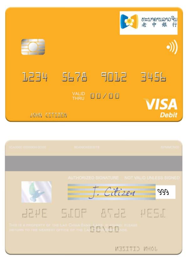 Laos Lao China Bank visa card Editable Laos Lao China Bank visa card Templates