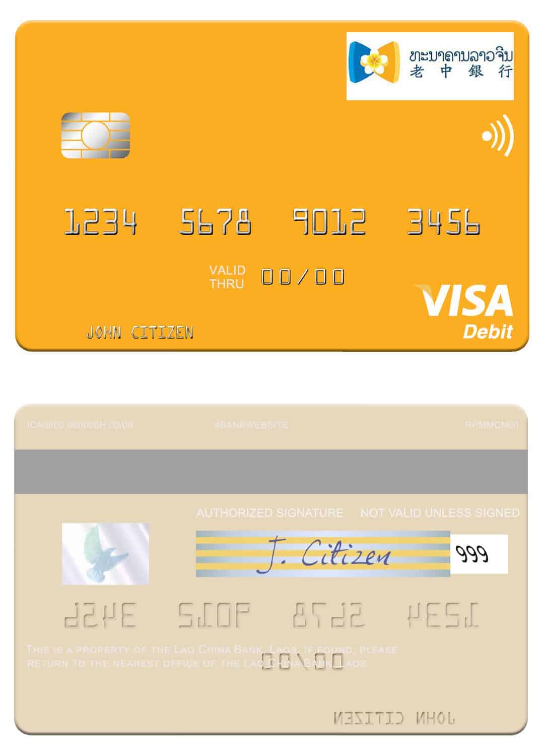Laos Lao China Bank visa card Editable Laos Lao China Bank visa card Templates