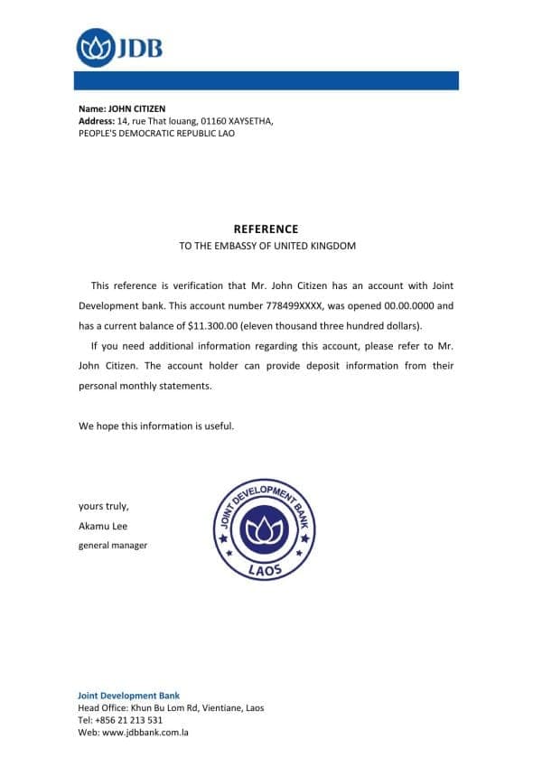 Laos Joint Development Bank bank reference letter template in Word and PDF format Laos Joint Development Bank bank reference letter template in Word and PDF format