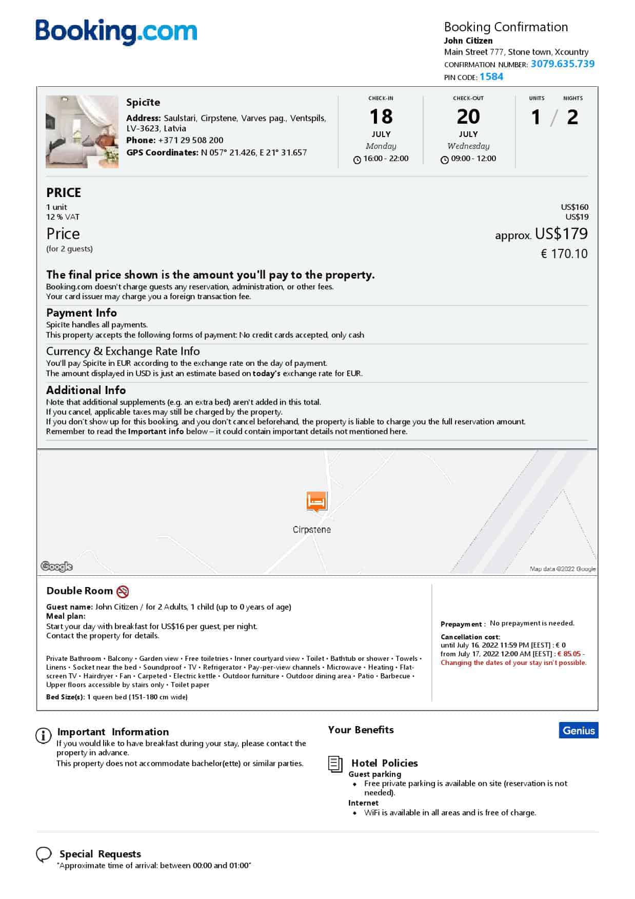 Latvia hotel booking confirmation Word and PDF template, 2 pages Latvia hotel booking confirmation Word and PDF template, 2 pages