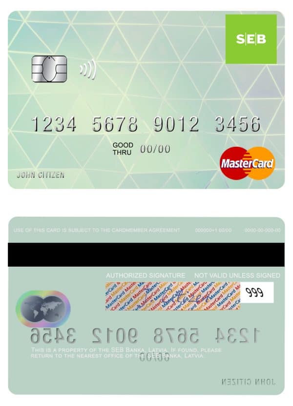 Latvia SEB Bank mastercard Fillable Latvia SEB Bank mastercard Templates