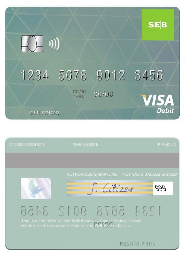 Latvia SEB Bank visa card Editable Latvia SEB Bank visa card Templates