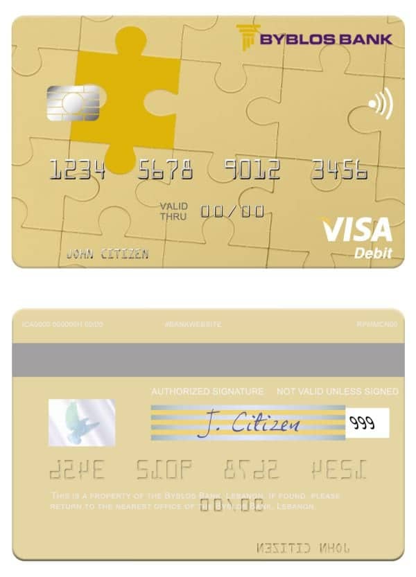 Lebanon Byblos Bank visa card Editable Lebanon Byblos Bank visa card Templates