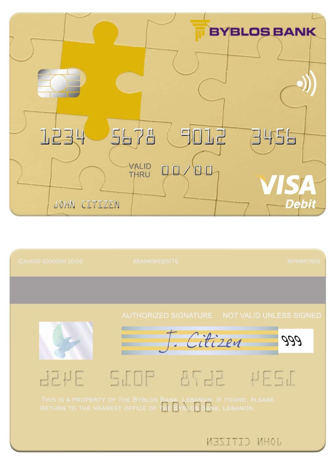 Lebanon Byblos Bank visa card Editable Lebanon Byblos Bank visa card Templates