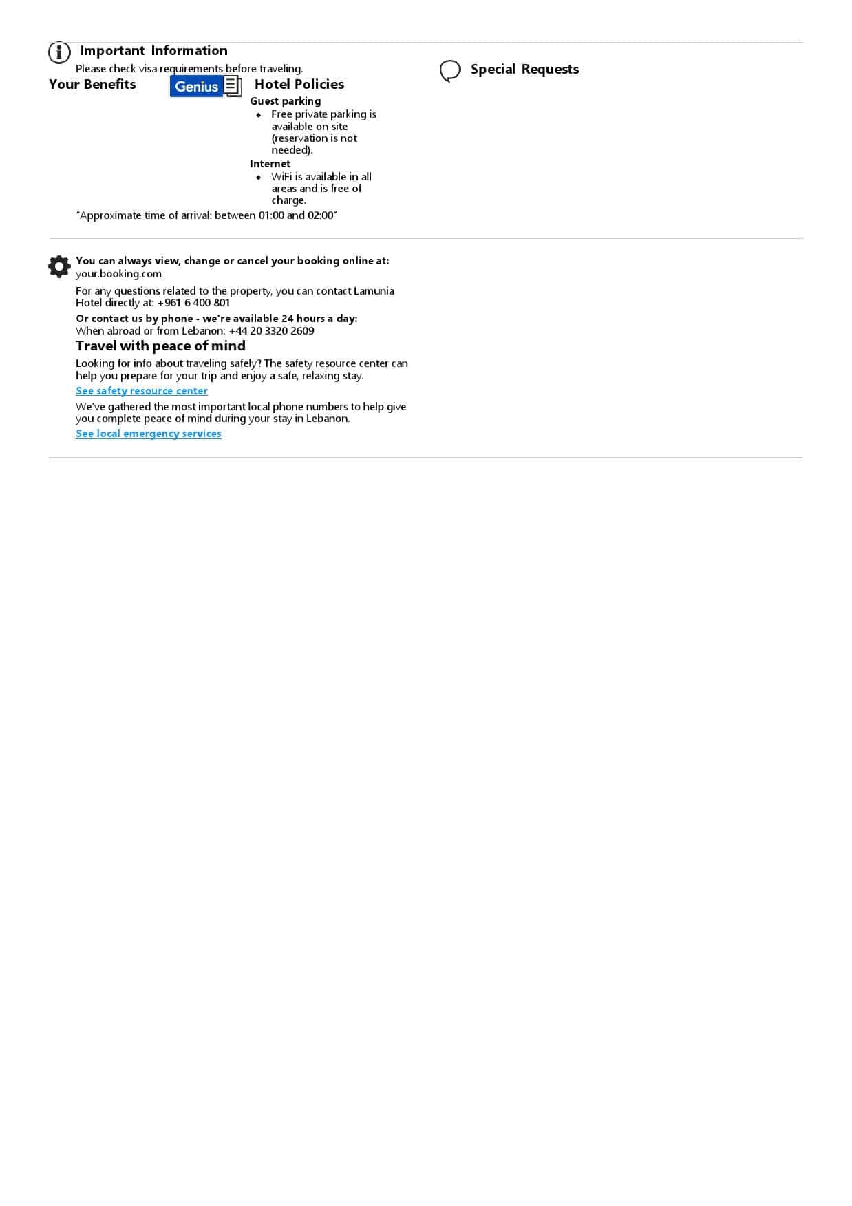 Lebanon hotel booking confirmation Word and PDF template, 2 pages Lebanon hotel booking confirmation Word and PDF template, 2 pages