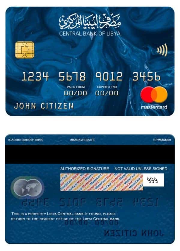 Editable Libya Central bank mastercard Templates