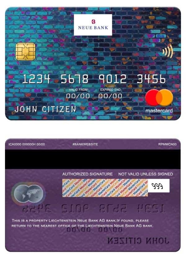 Fillable Liechtenstein Neue bank mastercard Templates