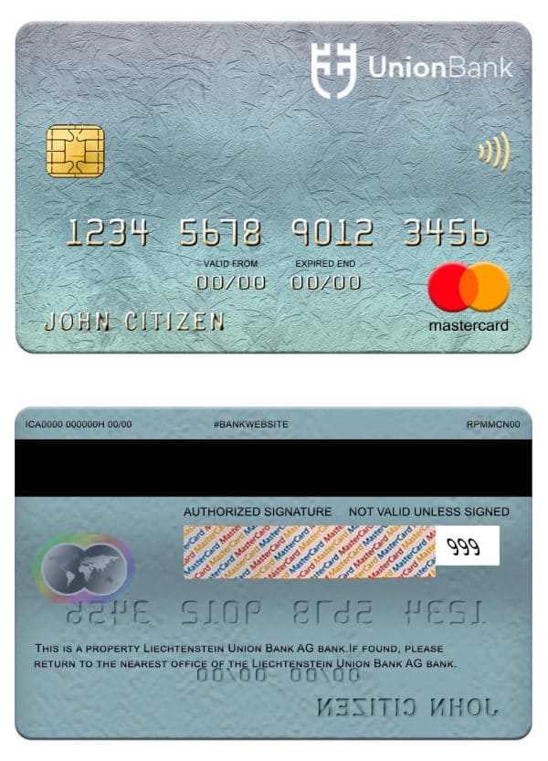 Fillable Liechtenstein Union bank mastercard Templates