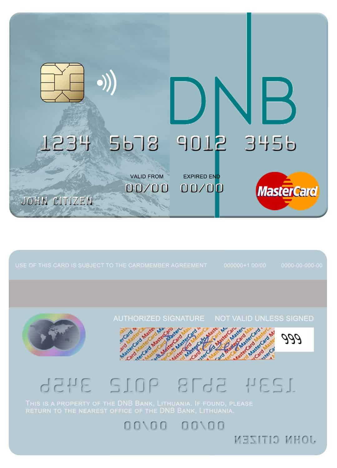 Lithuania DNB Bank mastercard fully editable credit card Editable Lithuania DNB Bank mastercard credit card Templates