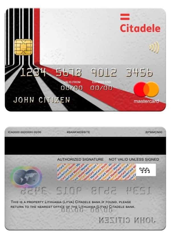 Fillable Lithuania (Litva) Citadele bank mastercard Templates