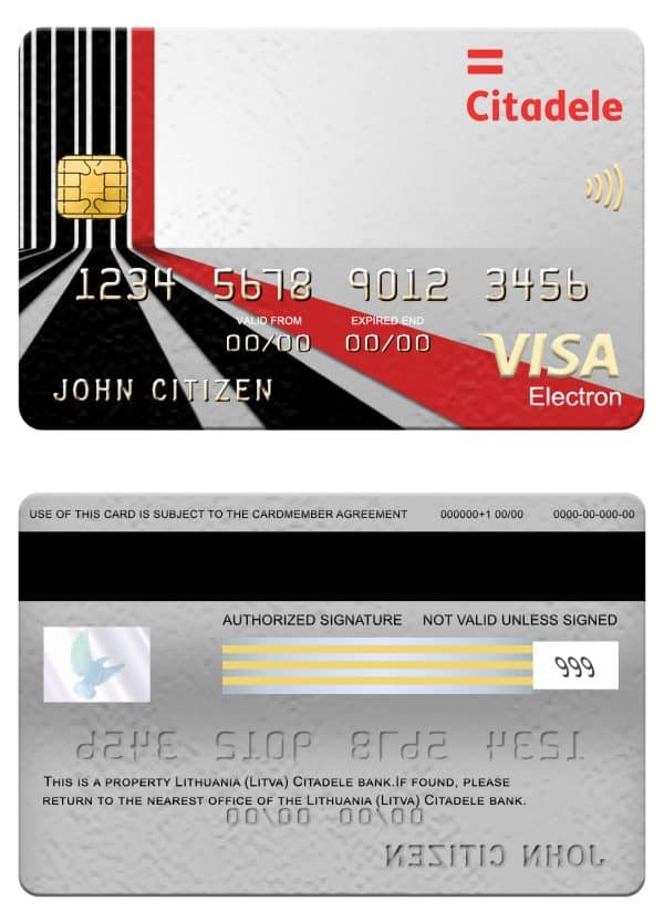 Editable Lithuania (Litva) Citadele bank visa electron card Templates