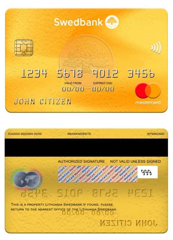 Fillable Lithuania Swedbank mastercard Templates