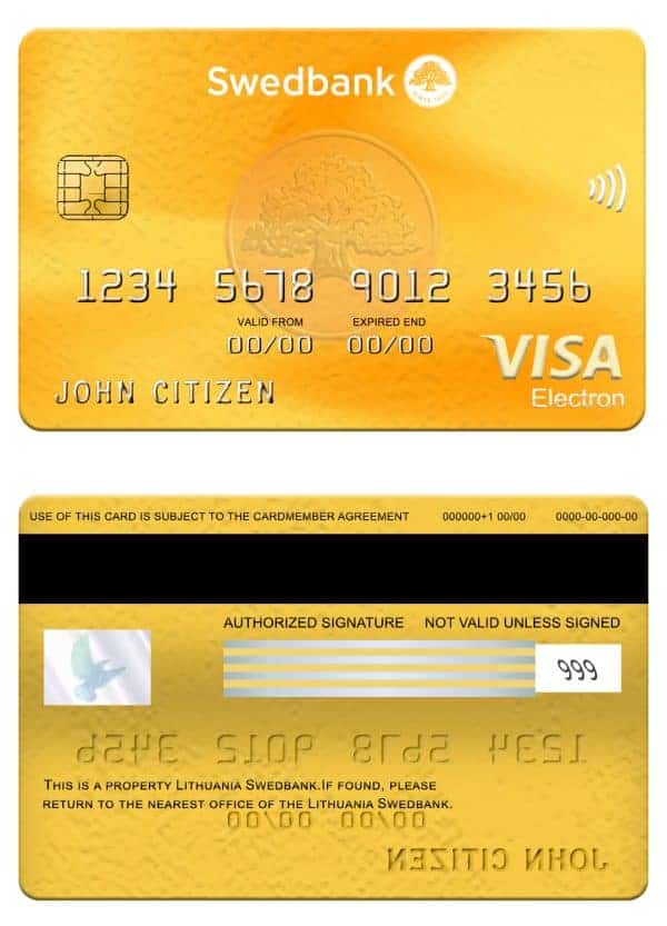 Editable Lithuania Swedbank visa elrctron card Templates