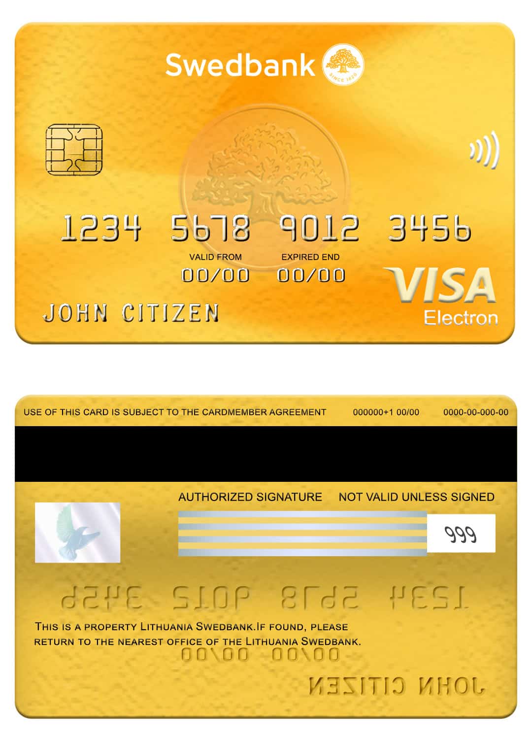 Lithuania Swedbank visa elrctron card Editable Lithuania Swedbank visa elrctron card Templates