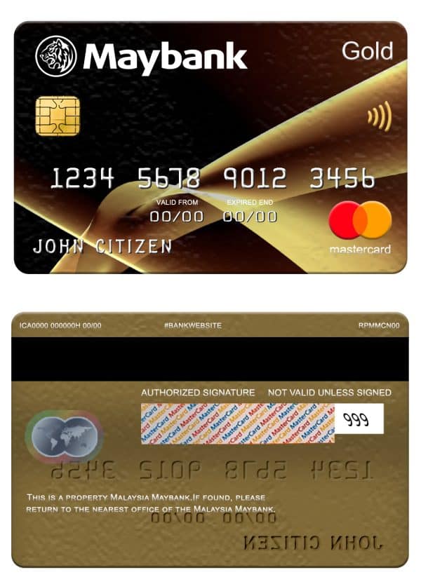 Editable Malaysia Maybank mastercard gold Templates