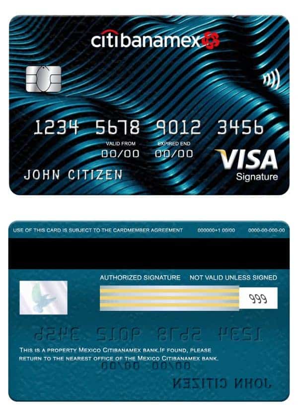 Editable Mexico Citibanamex bank visa signature card Templates