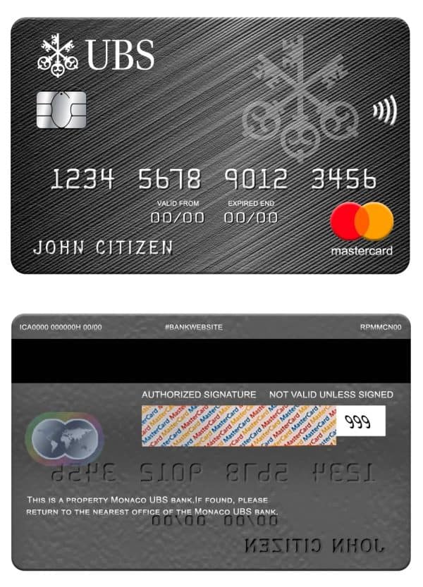 Editable Monaco UBS bank mastercard Templates