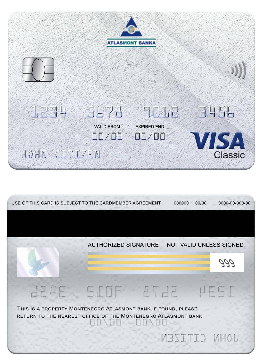 Montenegro Atlasmont bank visa classic card Editable Montenegro Atlasmont bank visa classic card Templates