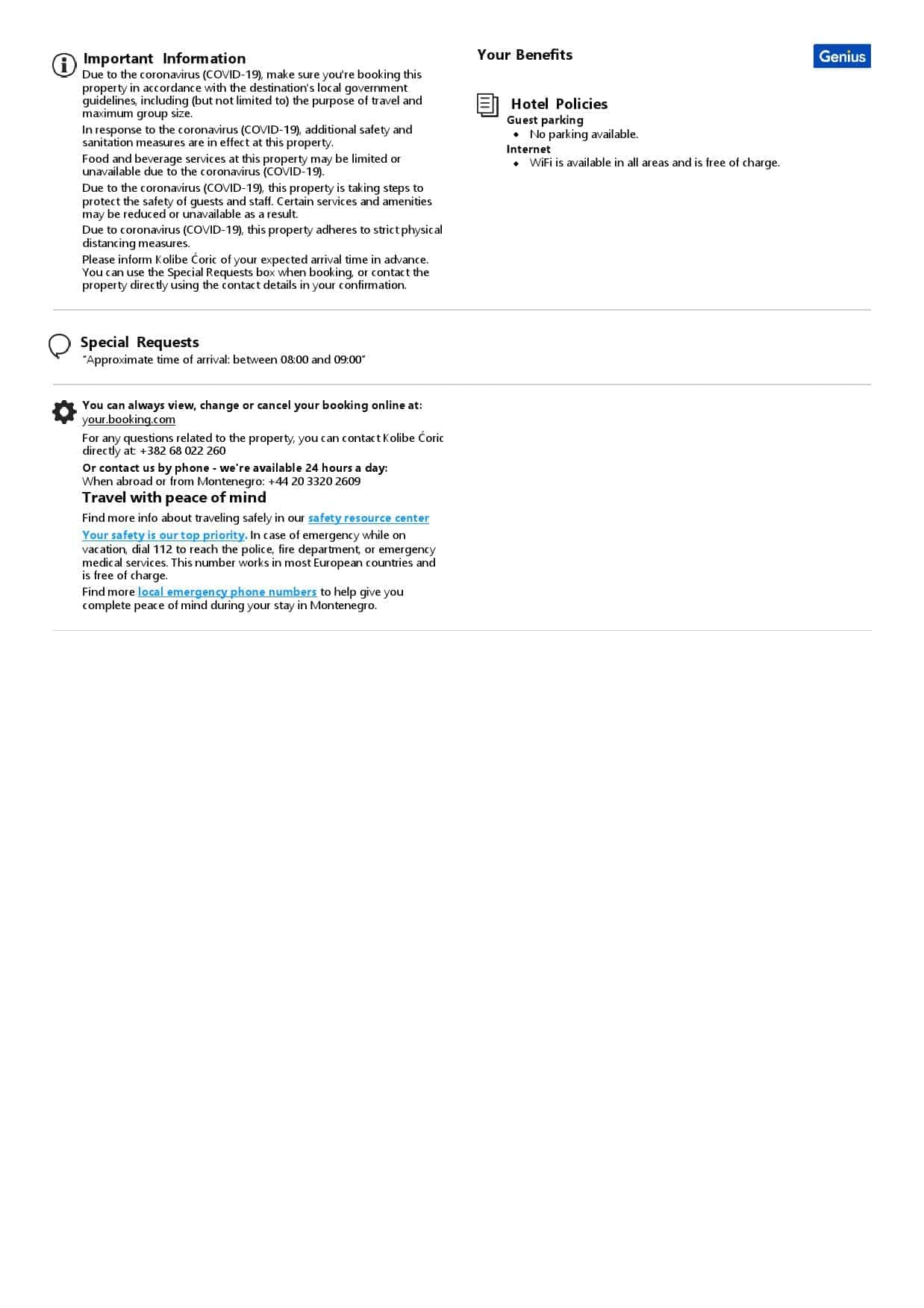 Montenegro hotel booking confirmation Word and PDF template, 2 pages Montenegro hotel booking confirmation Word and PDF template, 2 pages