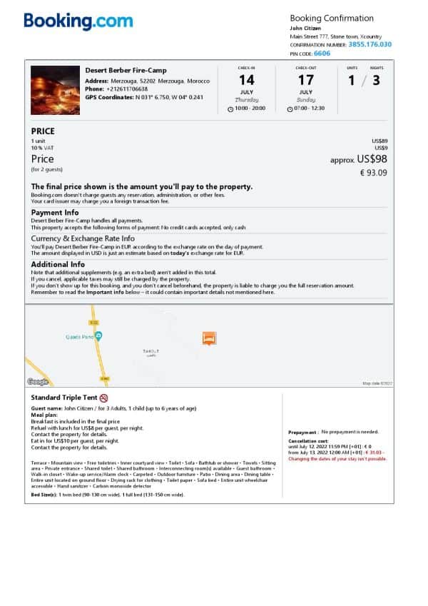Morocco hotel booking confirmation Word and PDF template, 2 pages Morocco hotel booking confirmation Word and PDF template, 2 pages