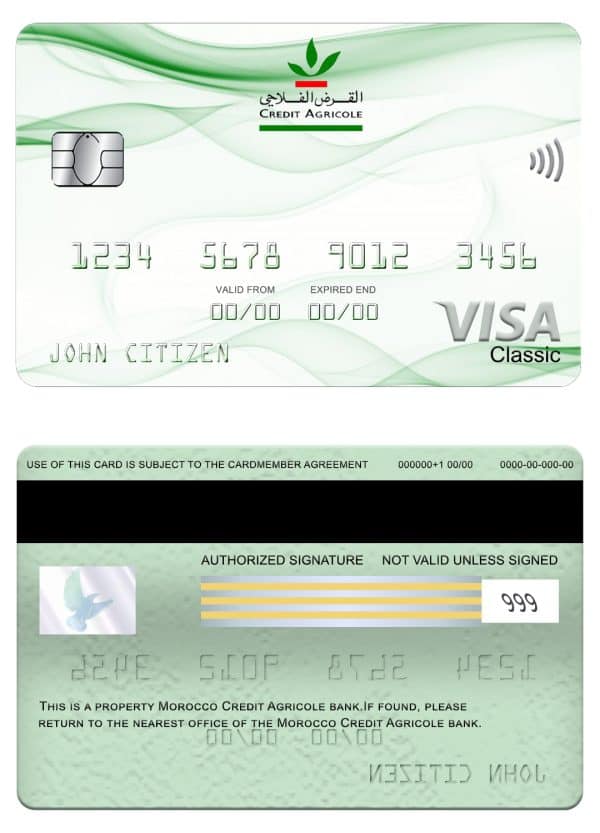 Morocco Credit Agricole bank visa classic card Editable Morocco Credit Agricole bank visa classic card Templates