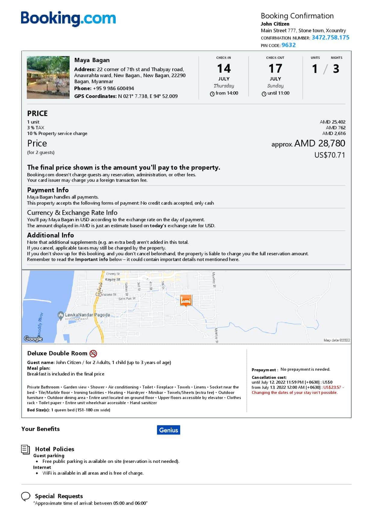 Myanmar hotel booking confirmation Word and PDF template, 2 pages Myanmar hotel booking confirmation Word and PDF template, 2 pages