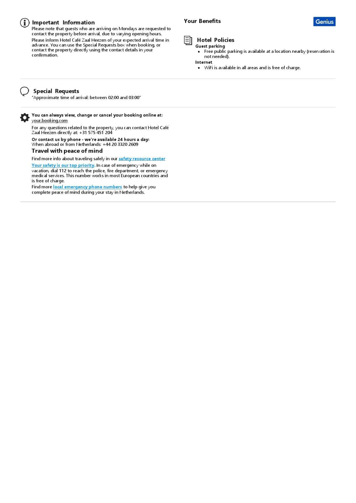 Netherlands hotel booking confirmation Word and PDF template, 2 pages Netherlands hotel booking confirmation Word and PDF template, 2 pages