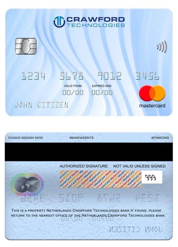 Fillable Netherlands (Holland) Crawford Technologies bank mastercard Templates