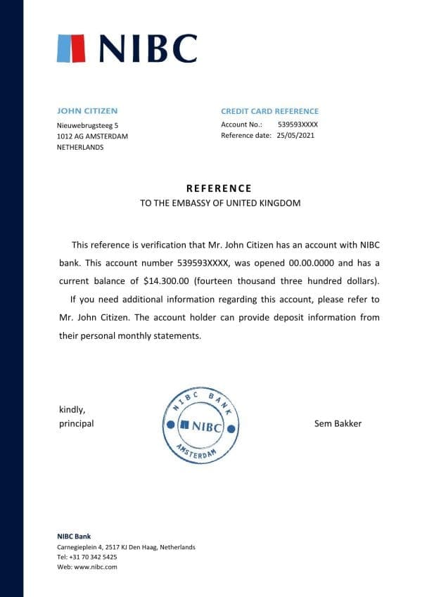 Netherlands NIBC Bank bank certificate template in Word and PDF format Netherlands NIBC Bank bank certificate template in Word and PDF format