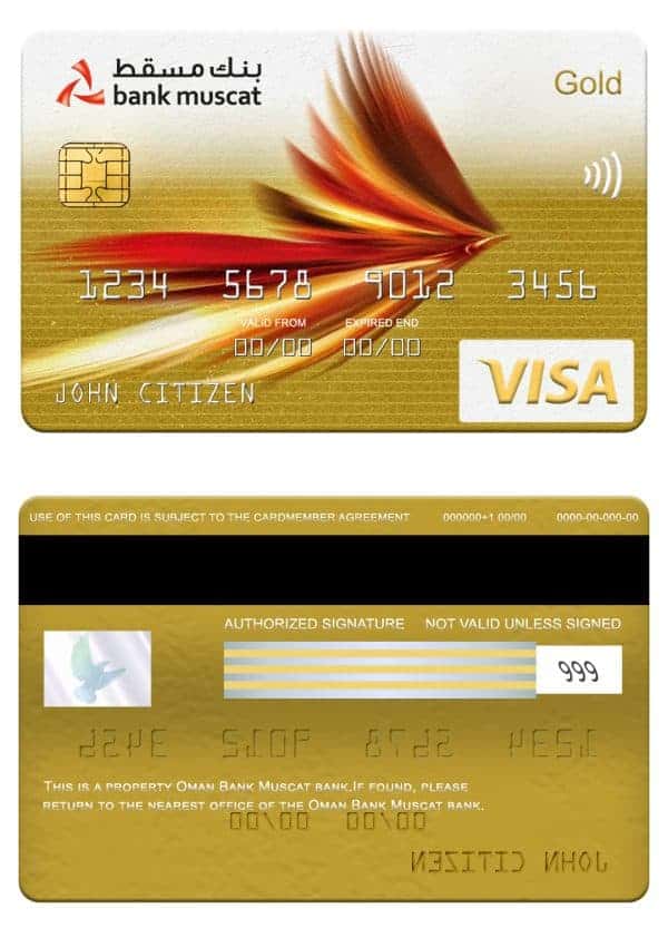 Oman Bank Muscat visa gold card Editable Oman Bank Muscat visa gold card Templates