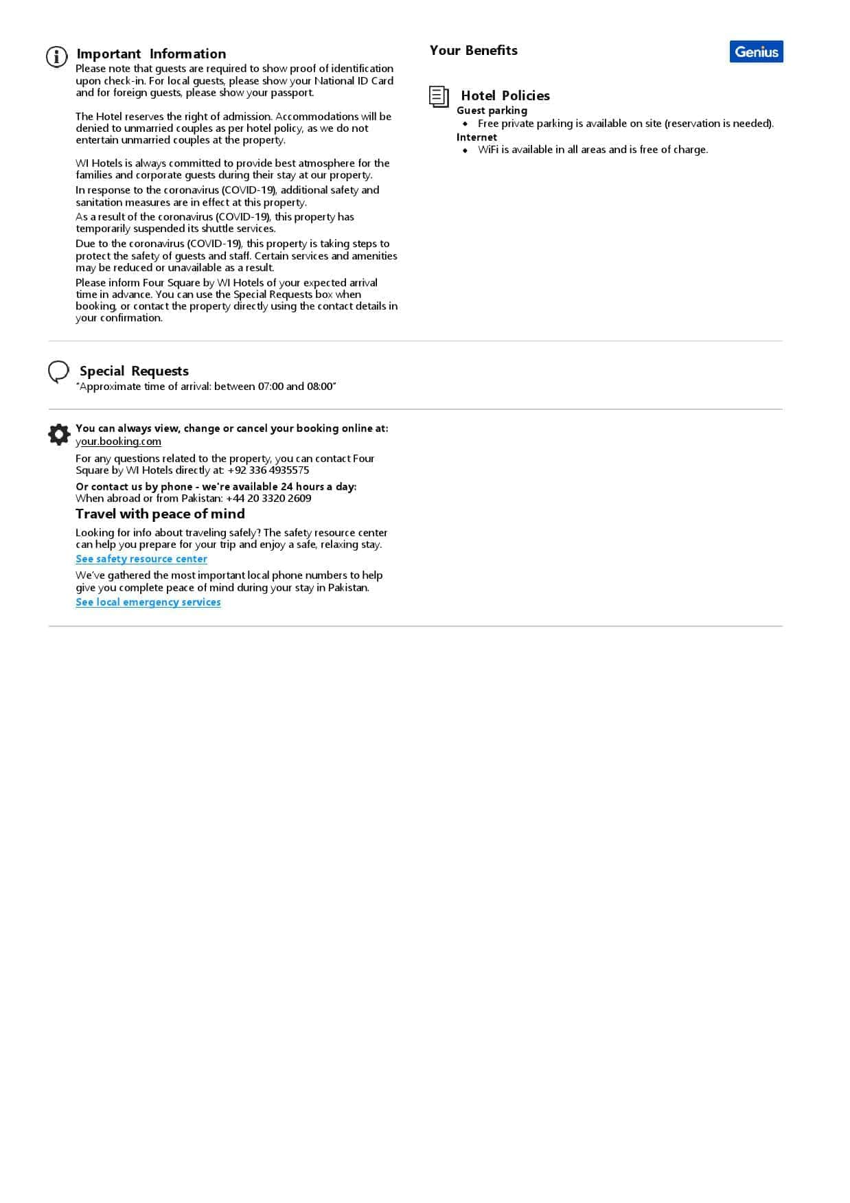 Pakistan hotel booking confirmation Word and PDF template, 2 pages Pakistan hotel booking confirmation Word and PDF template, 2 pages