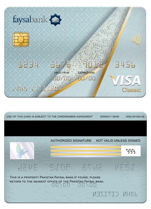 Pakistan Faysal bank visa classic card Editable Pakistan Faysal bank visa classic card Templates