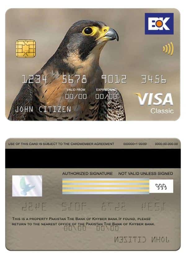 Pakistan The bank of Khyber visa classic card Editable Pakistan The bank of Khyber visa classic card Templates