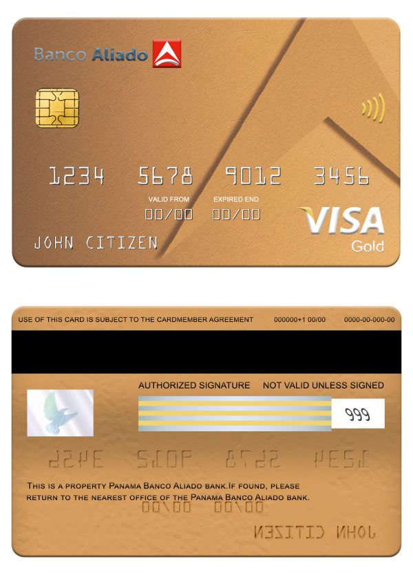 Panama Banco Aliado bank visa gold card Editable Panama Banco Aliado bank visa gold card Templates